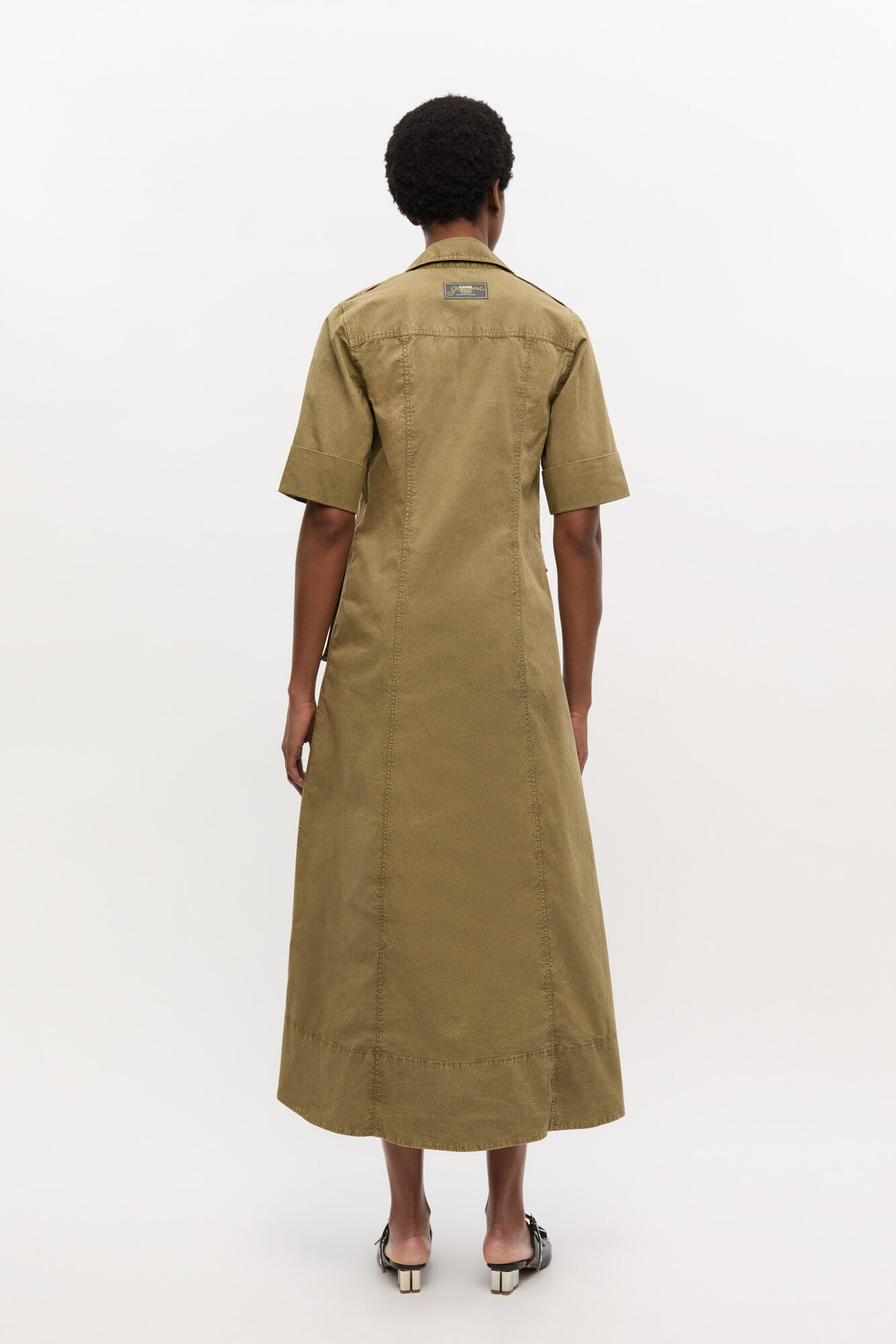 Green Washed Cotton Dress, Elastane, in colour Boa - 2 - GANNI