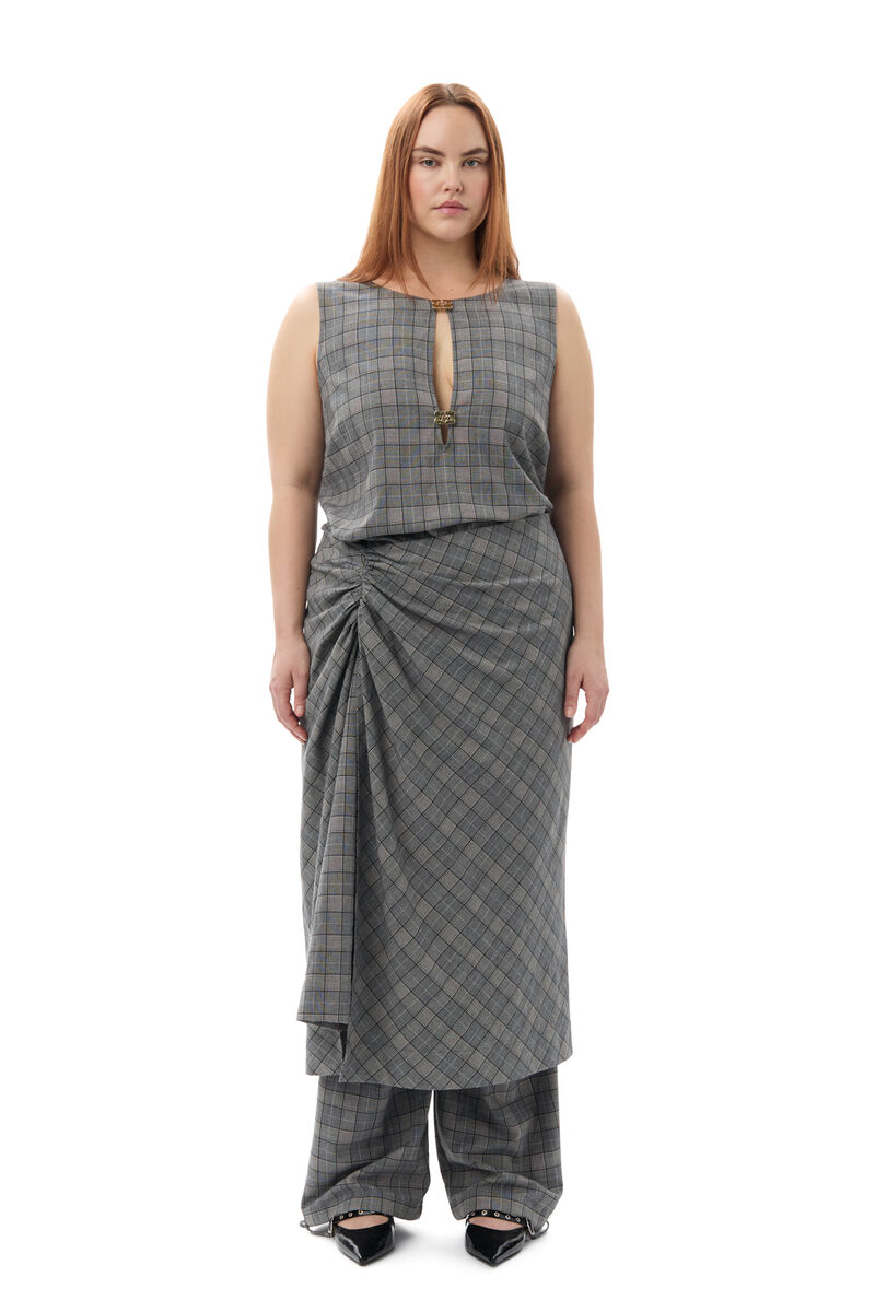 GANNI x Paloma Elsesser Check Mix Sleeveless Layer Kleid, Elastane, in colour Frost Gray - 1 - GANNI