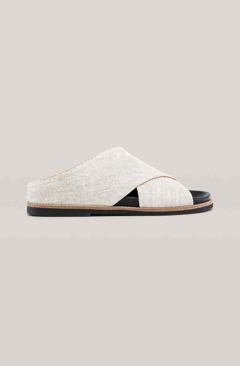 Flat Sandals, Linen, in colour Nature - 1 - GANNI