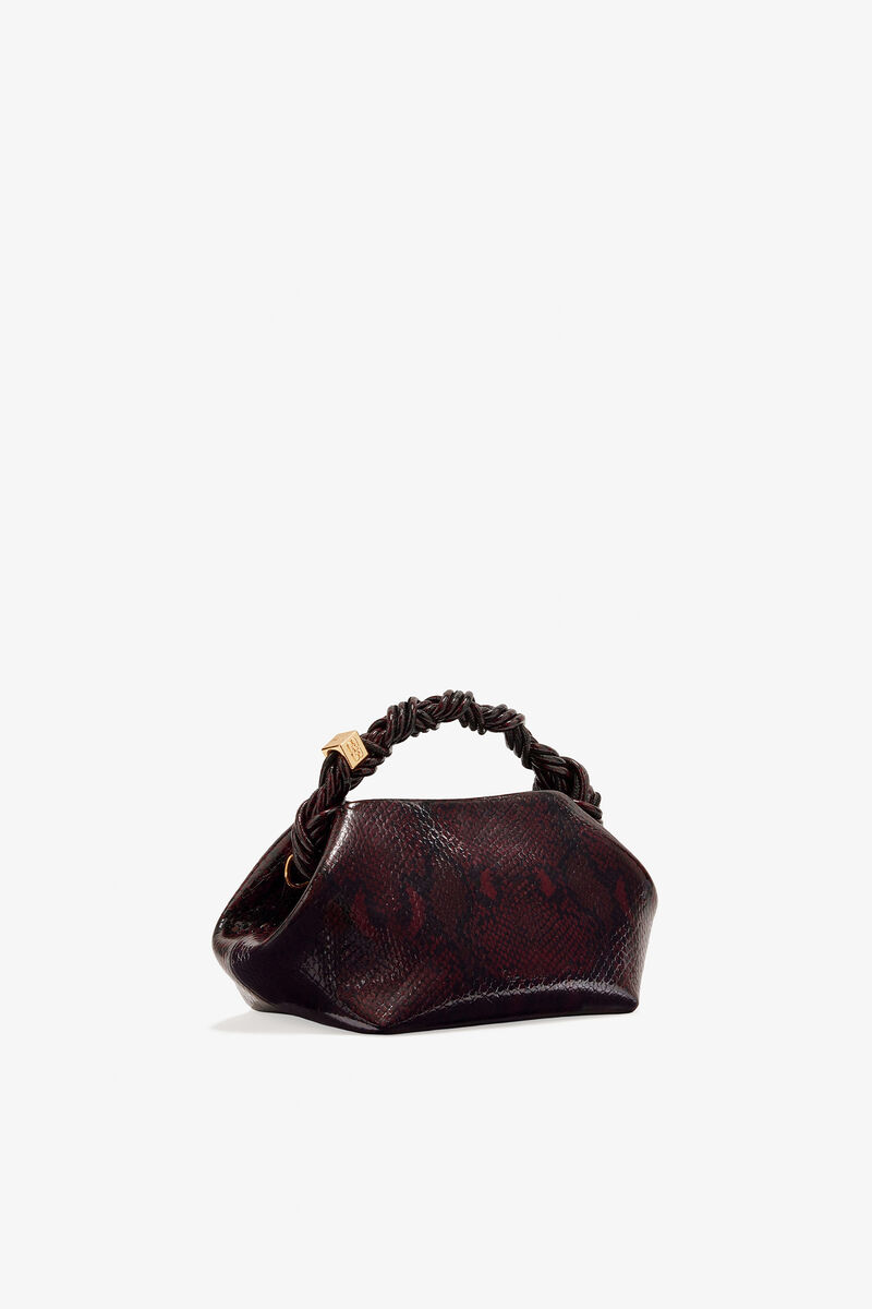 Burgundy Snake Small Bou Bag, Recycled Leather, in colour Dark Burgundy - 2 - GANNI