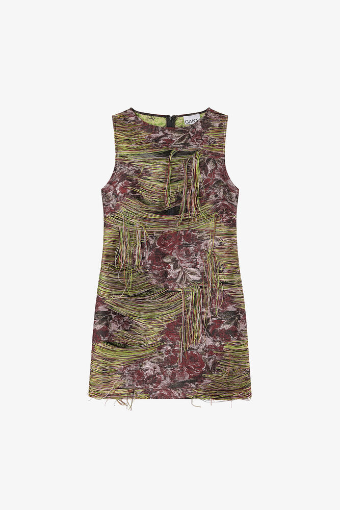 Mini-robe &agrave; franges en Tapestry, Tawny Port