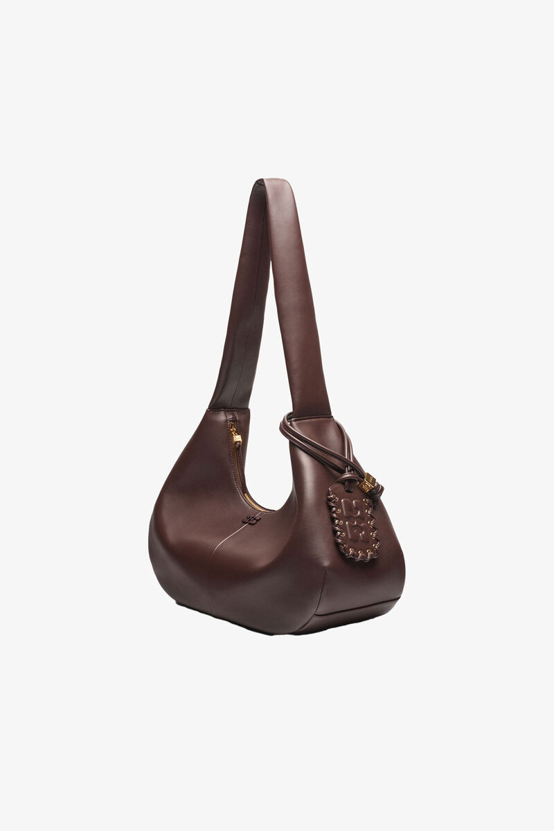 Brown Medium Hobo Bag, Polyester, in colour Chocolate Fondant - 4 - GANNI