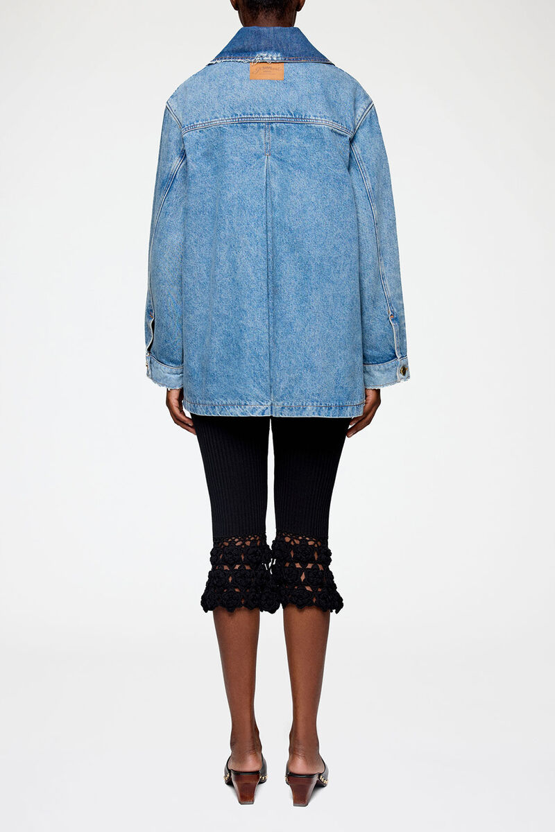 Jacket in Patchwork Denim, Organic Cotton, in colour Mid Blue Vintage - 2 - GANNI
