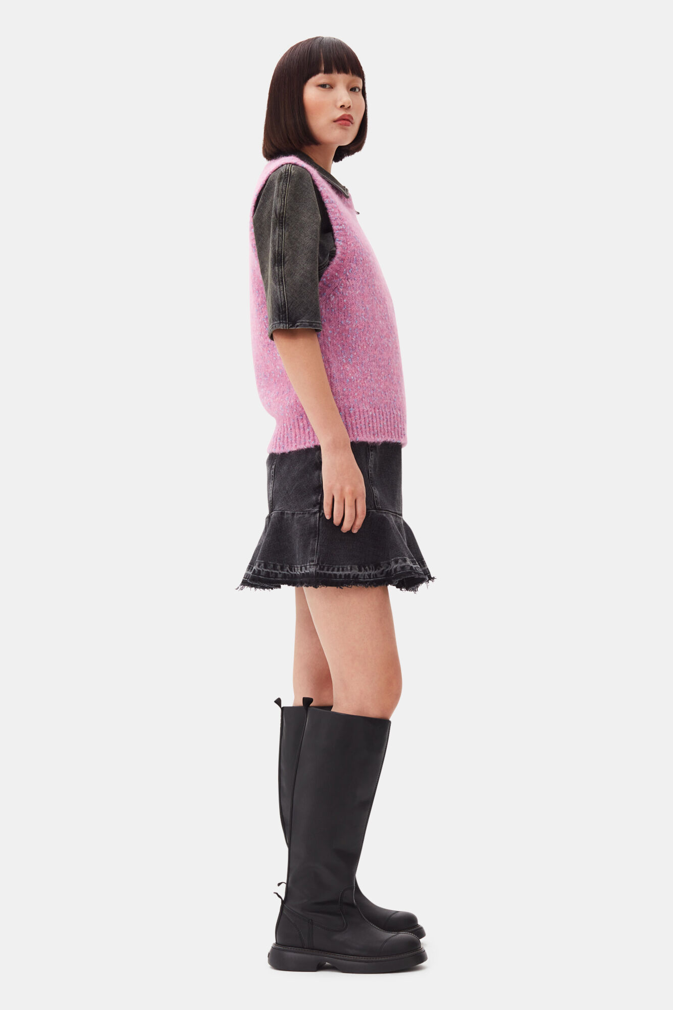 Pink Knit Vest, Alpaca, in colour Rose Violet - 3 - GANNI
