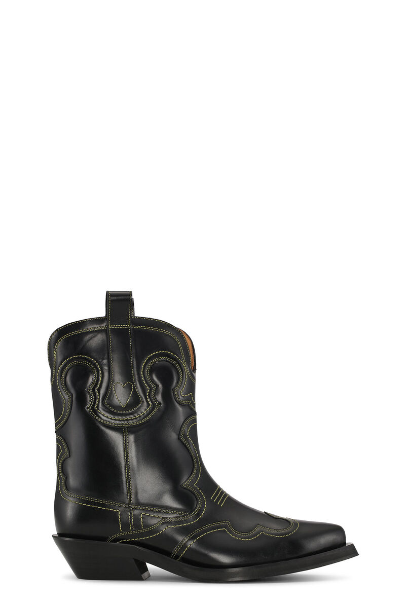 Embroidered Western Boots, in colour Black/Yellow - 1 - GANNI