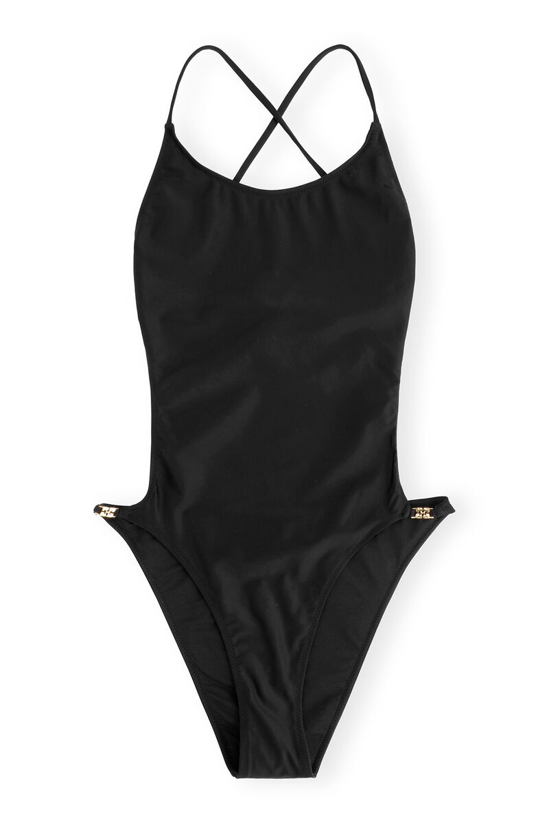 Black Recycled Solid String Swimsuit | GANNI US