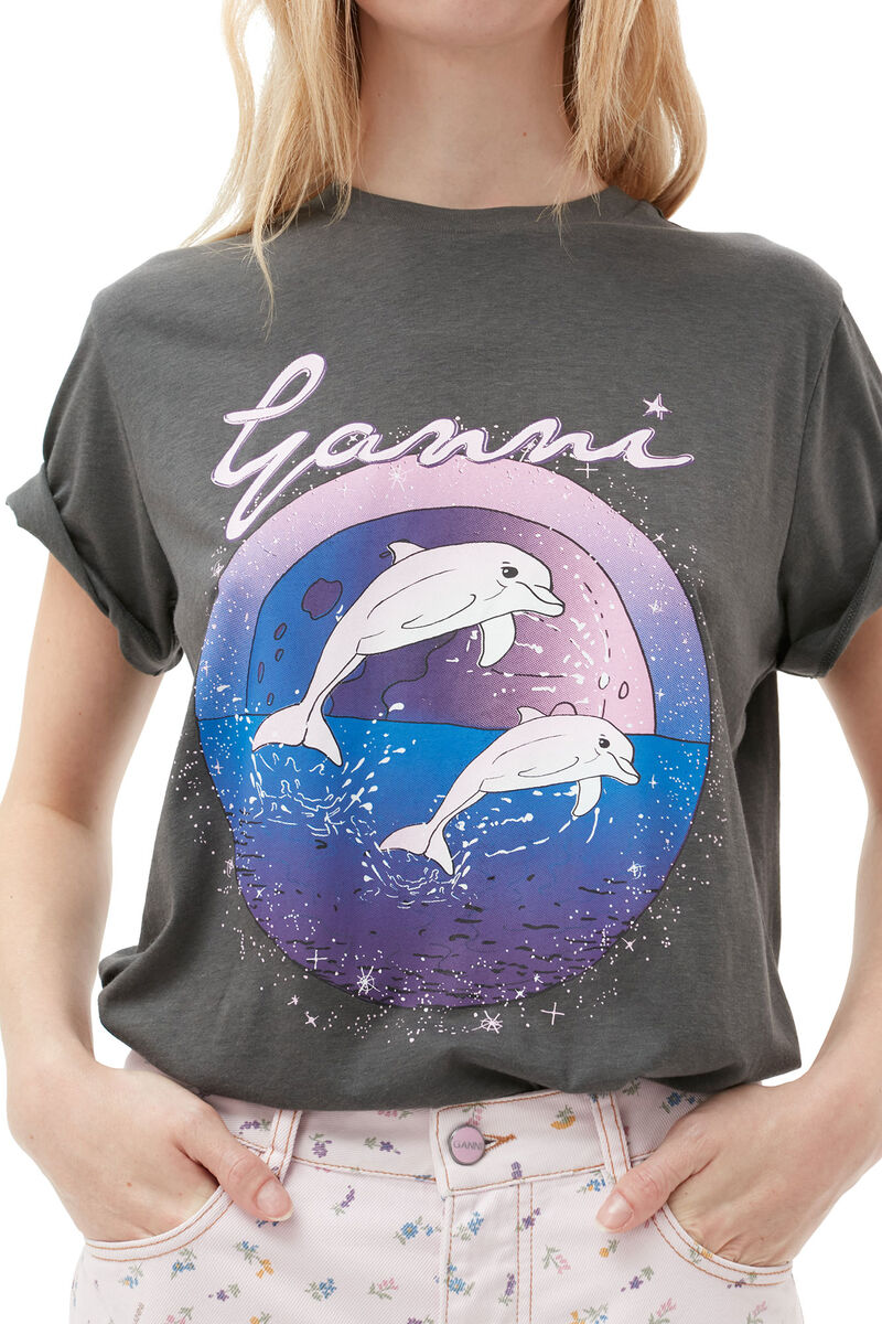 Fabrics of the Future Lässiges Dolphin-T-Shirt, Organic Cotton, in colour Volcanic Ash - 4 - GANNI