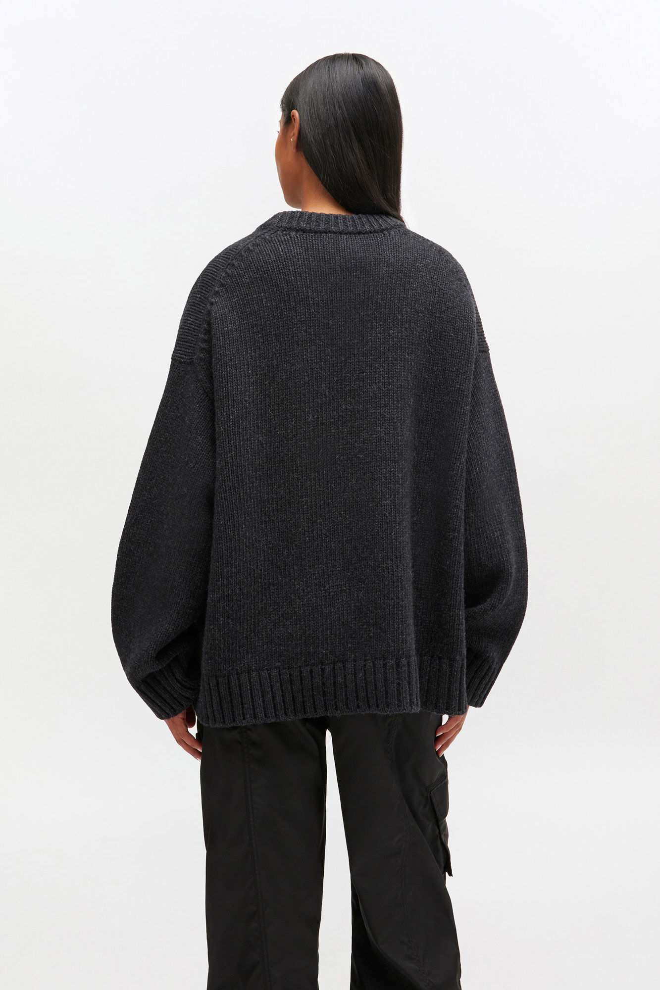 Pull en laine mélangée gris foncé, Recycled Polyamide, in colour Phantom - 3 - GANNI
