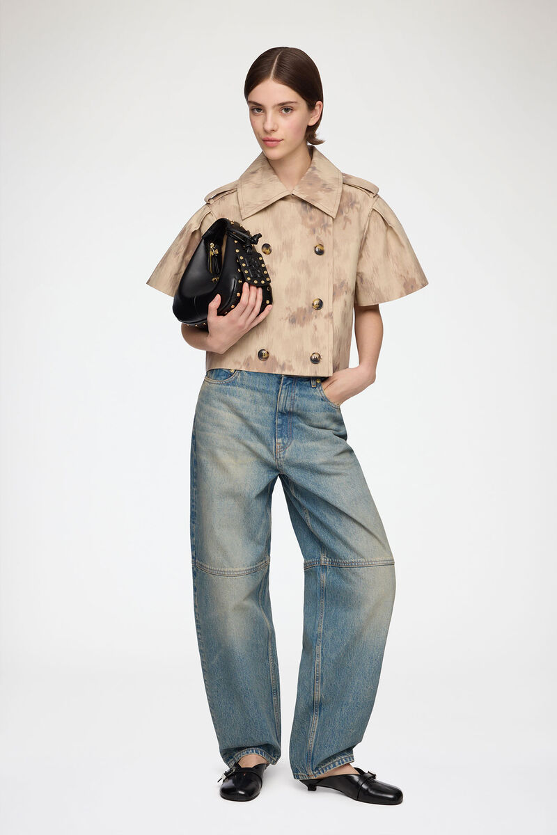 Jacket in Printed Cotton, Organic Cotton, in colour Warm Sand - 1 - GANNI