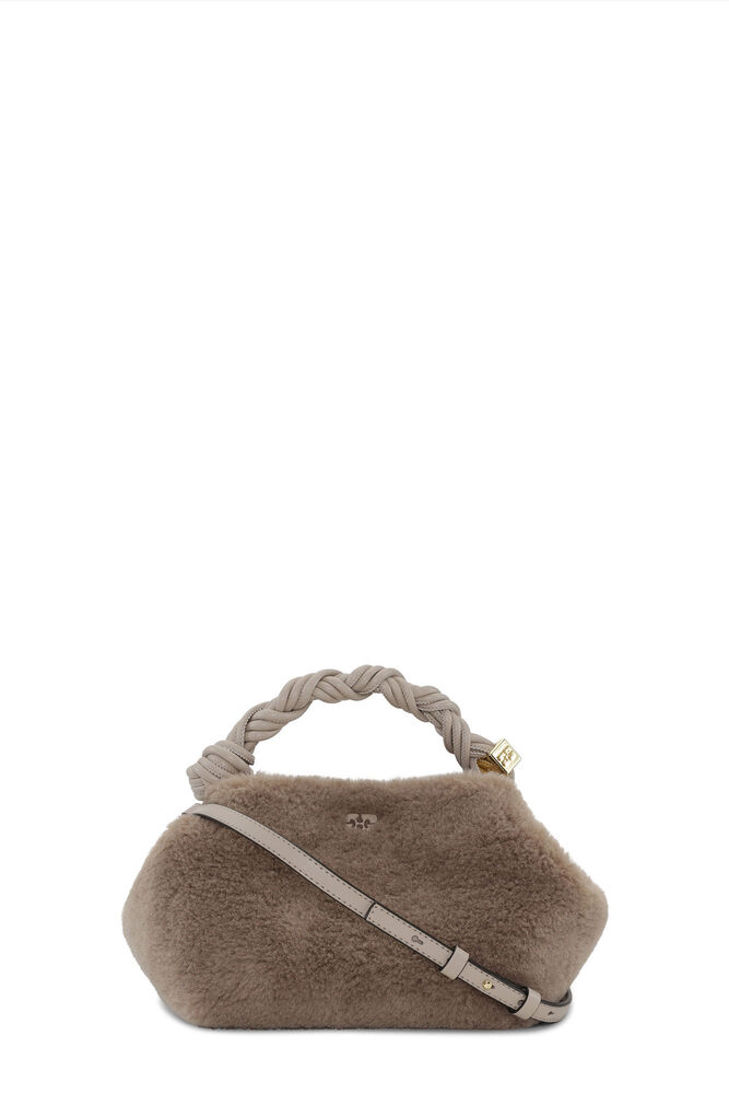 Light Grey Fluffy Small GANNI Bou Bag, Oyster Gray