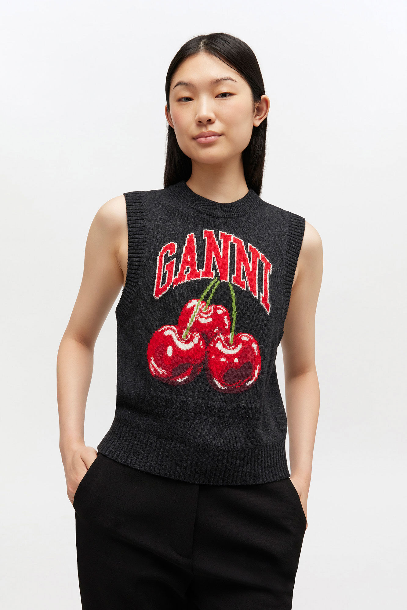 Graphic Wool Vest, Recycled Wool, in colour Phantom - 1 - GANNI