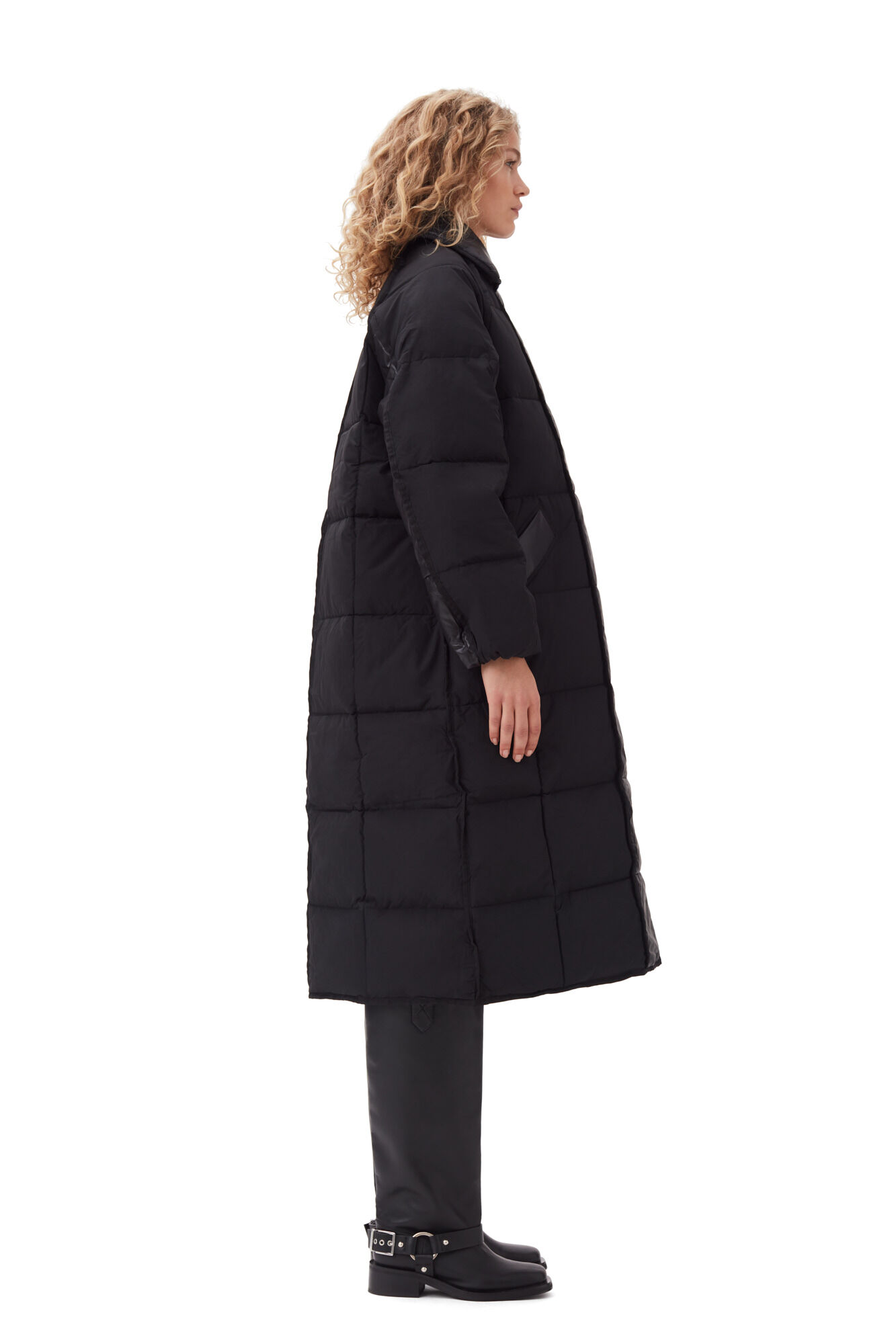 Black Oversized Mix Puffer Coat, LENZING™ ECOVERO™, in colour Black - 3 - GANNI