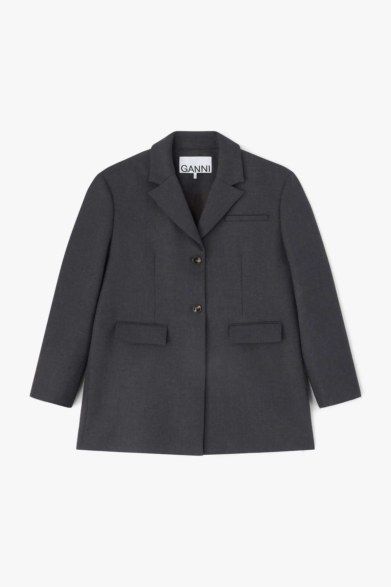 Grey Wool Suiting Blazer, Recycled Polyester, in colour Phantom - 1 - GANNI