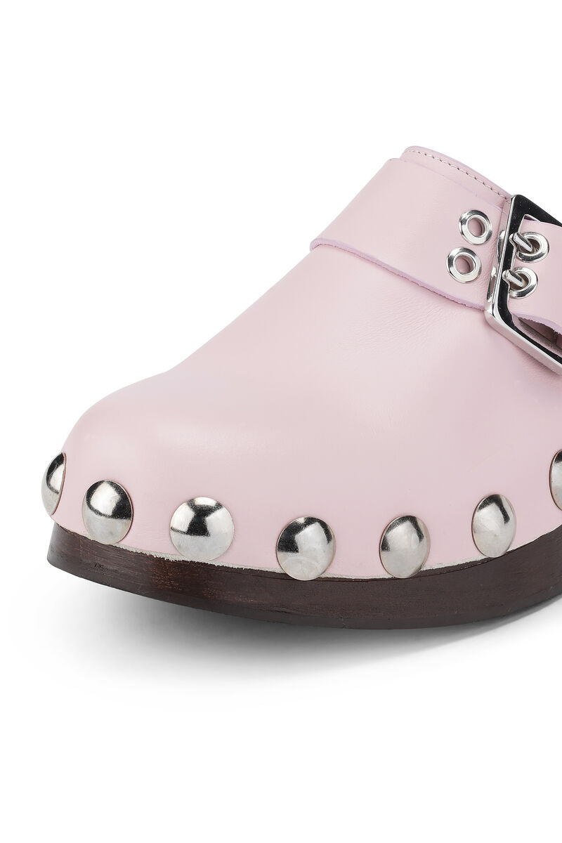 Studded Leather Clogs, Calf Leather, in colour Pale Lilac - 3 - GANNI