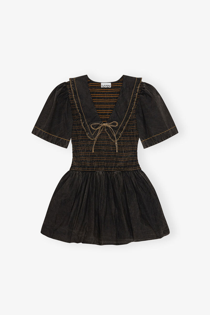 Svart, vasket smock-kjole, Cotton, in colour Black - 1 - GANNI