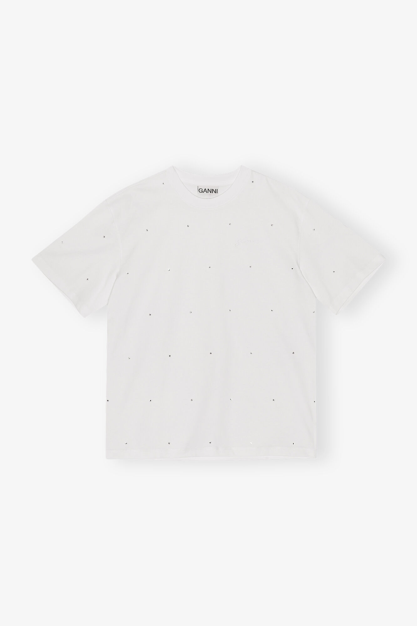 White Heavy Cotton Drop Shoulder Rhinestone T-shirt, Cotton, in colour Bright White - 1 - GANNI