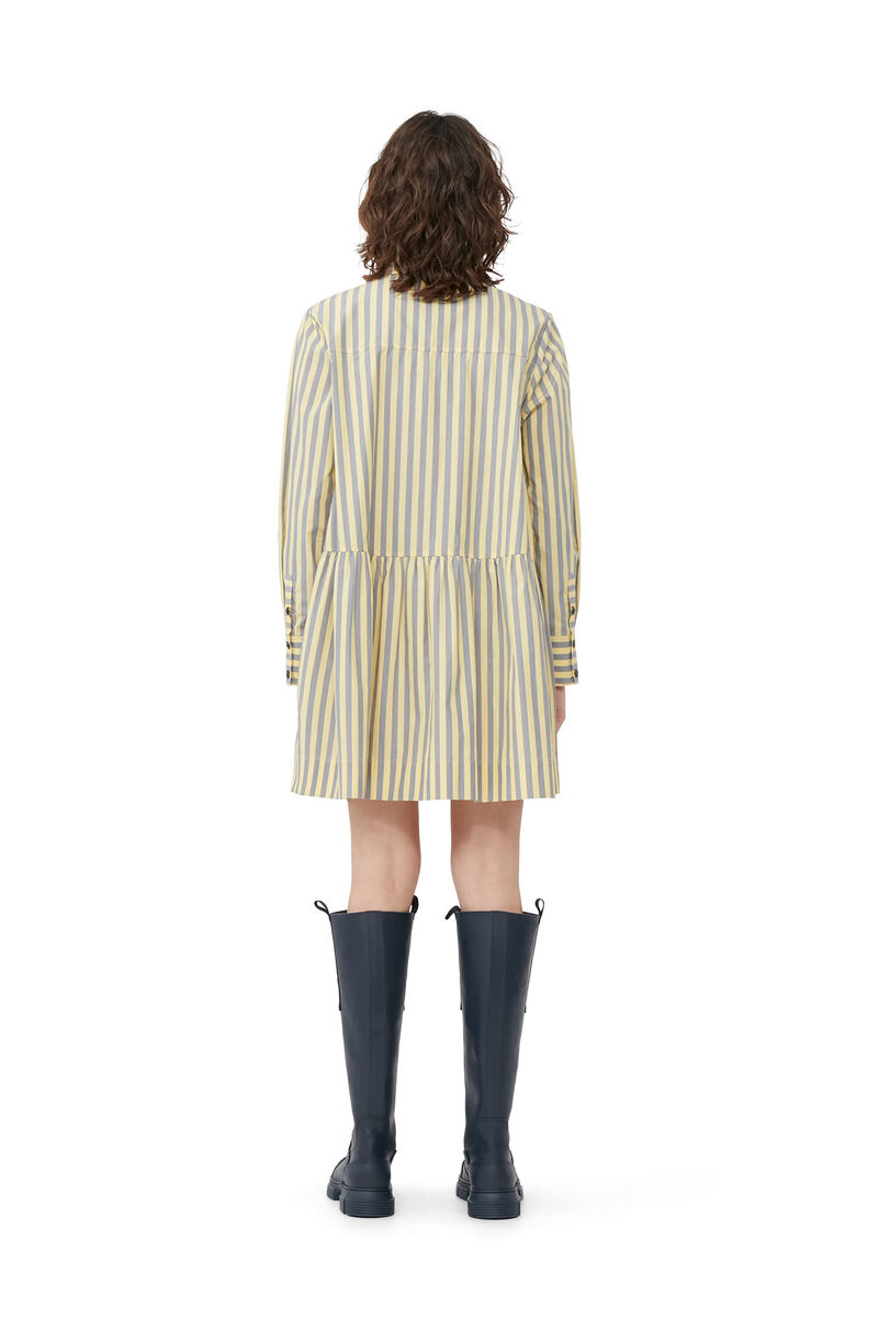 Striped Cotton Mini Shirt Dress, Cotton, in colour Frost Gray - 3 - GANNI