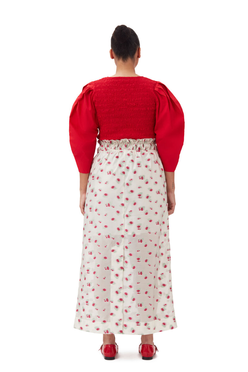 Red Cotton Poplin Smock Bluse, Cotton, in colour Racing Red - 8 - GANNI