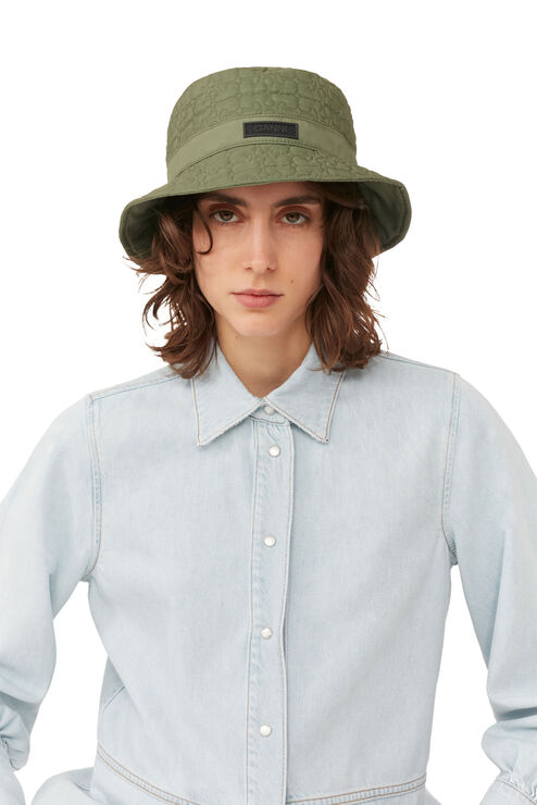 Ganni Quilted Tech Bucket Hat In Green | ModeSens display picture 3