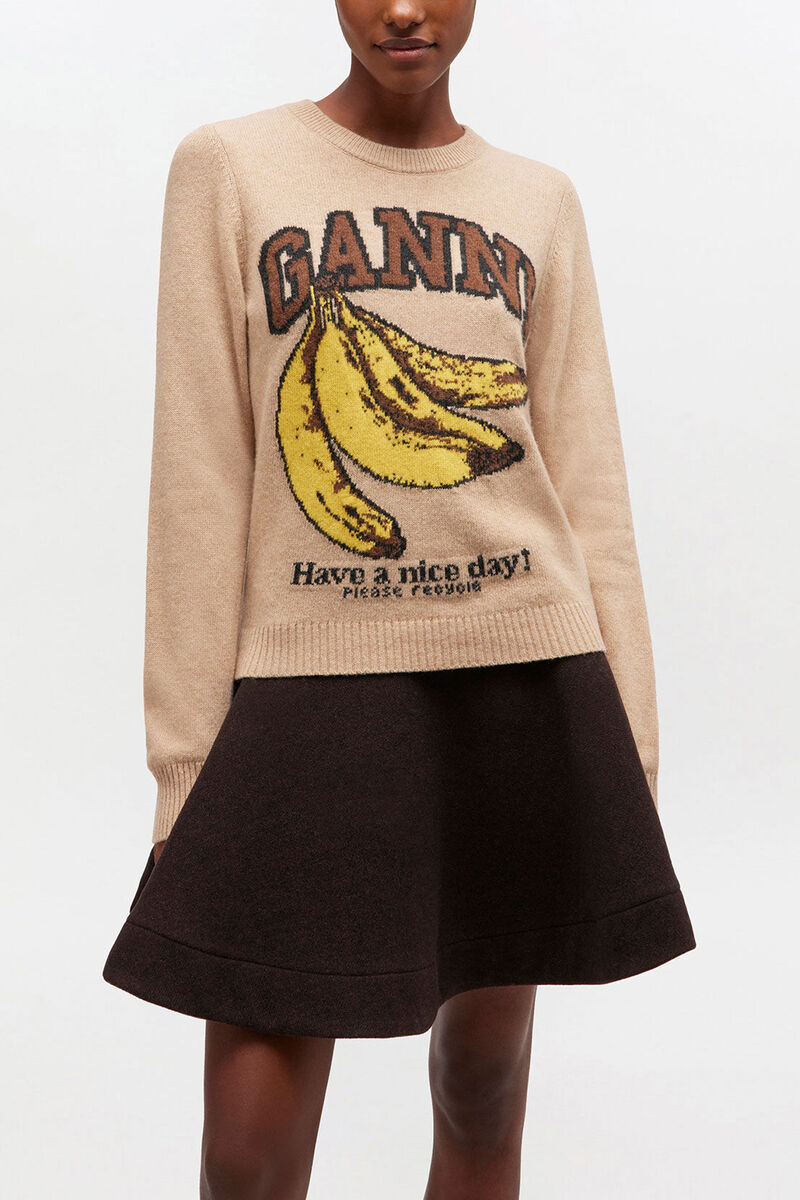 Graphic Wool Sweater, Wool, in colour Camel - 1 - GANNI