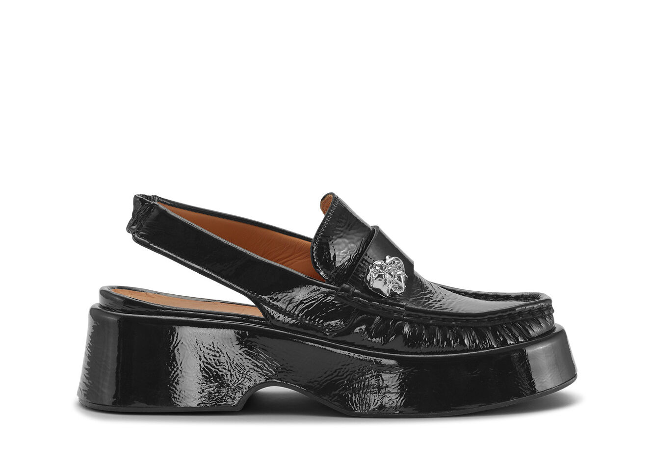 Retro Platform Slingback Loafers, Calf Leather, in colour Black - 1 - GANNI
