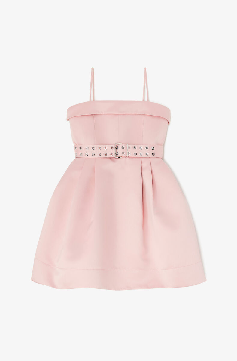 Dress in Pink Satin, Recycled Polyester, in colour Potpourri - 1 - GANNI