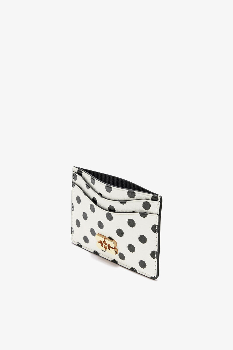 Polka-Dot GANNI Bou Card Holder, Polyester, in colour Egret - 3 - GANNI