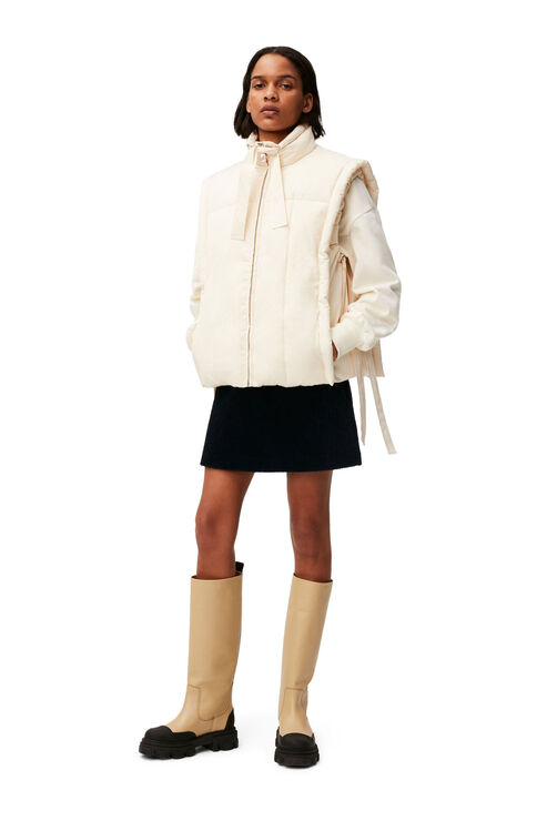 Ganni Tie Appliqued High Neck Oversized Puffer Vest In Buttercream