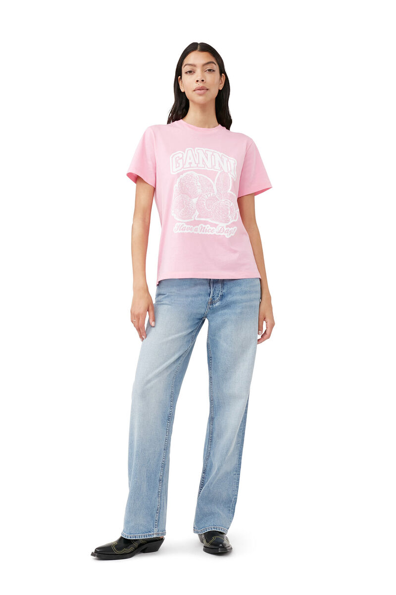 Raspberry Relaxed T-shirt, Cotton, in colour Rosebloom - 1 - GANNI