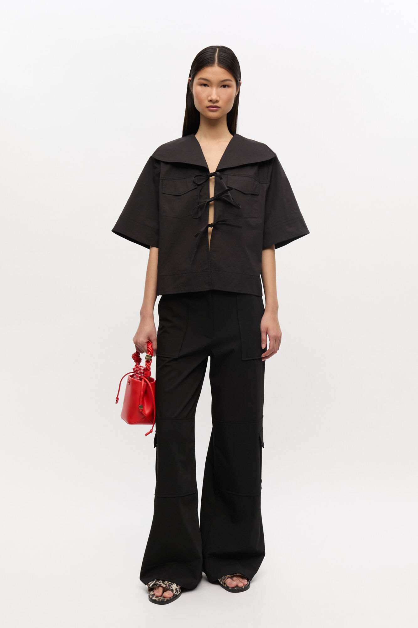 Svart bomullsblus med stretch, Elastane, in colour Black - 4 - GANNI