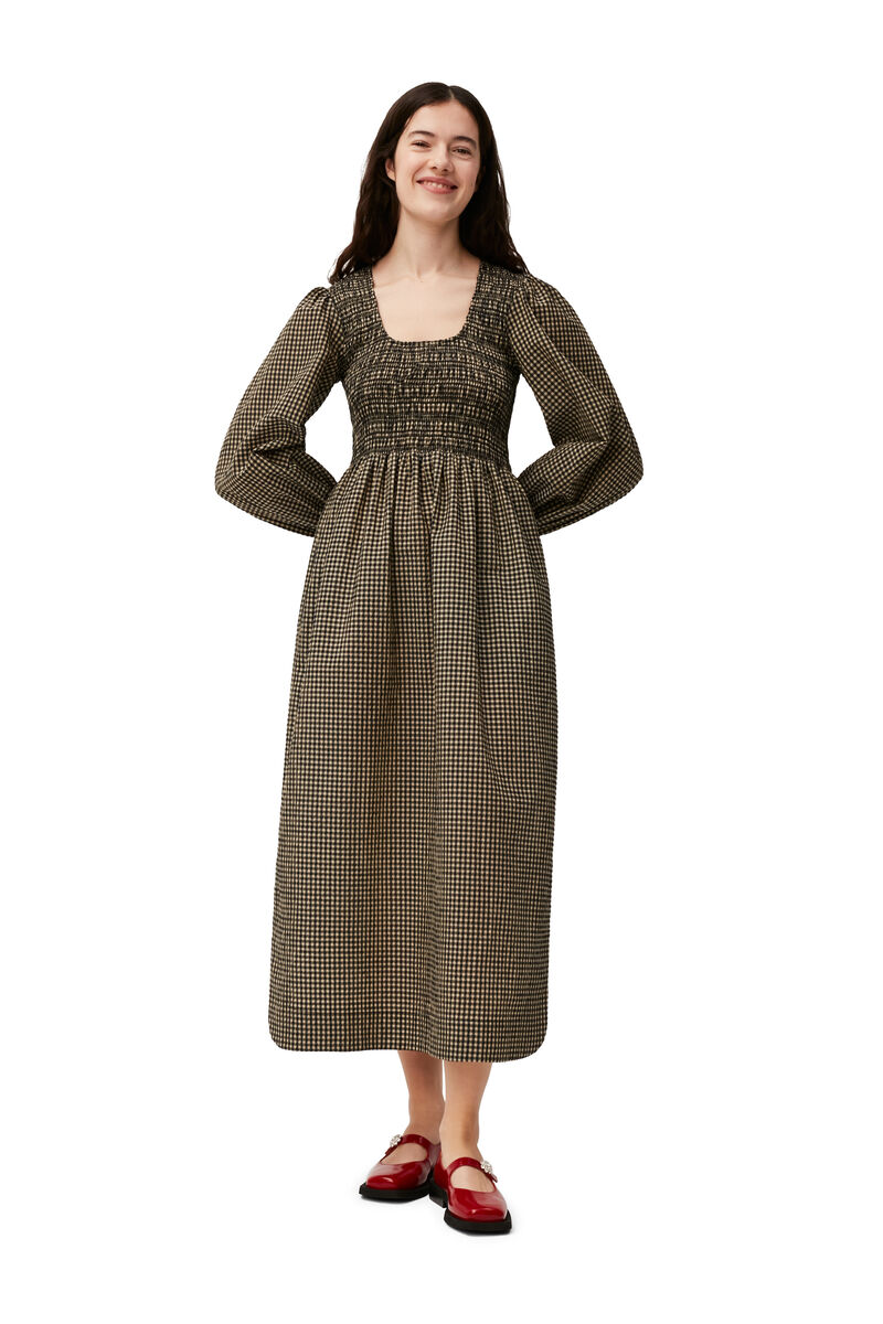 Seersucker Maxi Dress, Cotton, in colour Gingham Starfish - 1 - GANNI