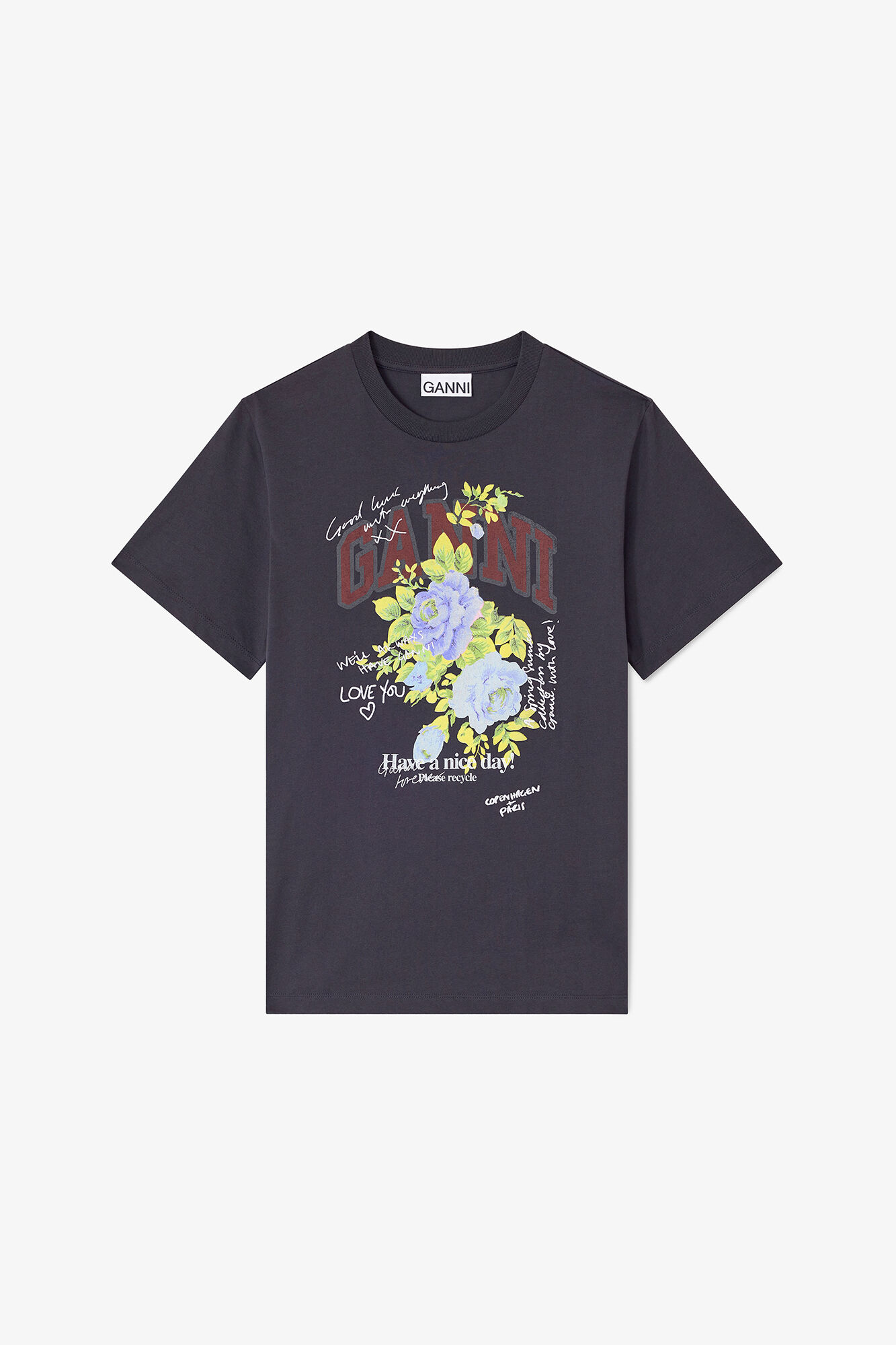 Ganni Graphic Print T-Shirt Tシャツ　半袖 プリント GANNI short-sleeve T-shirt | White | FARFETCH