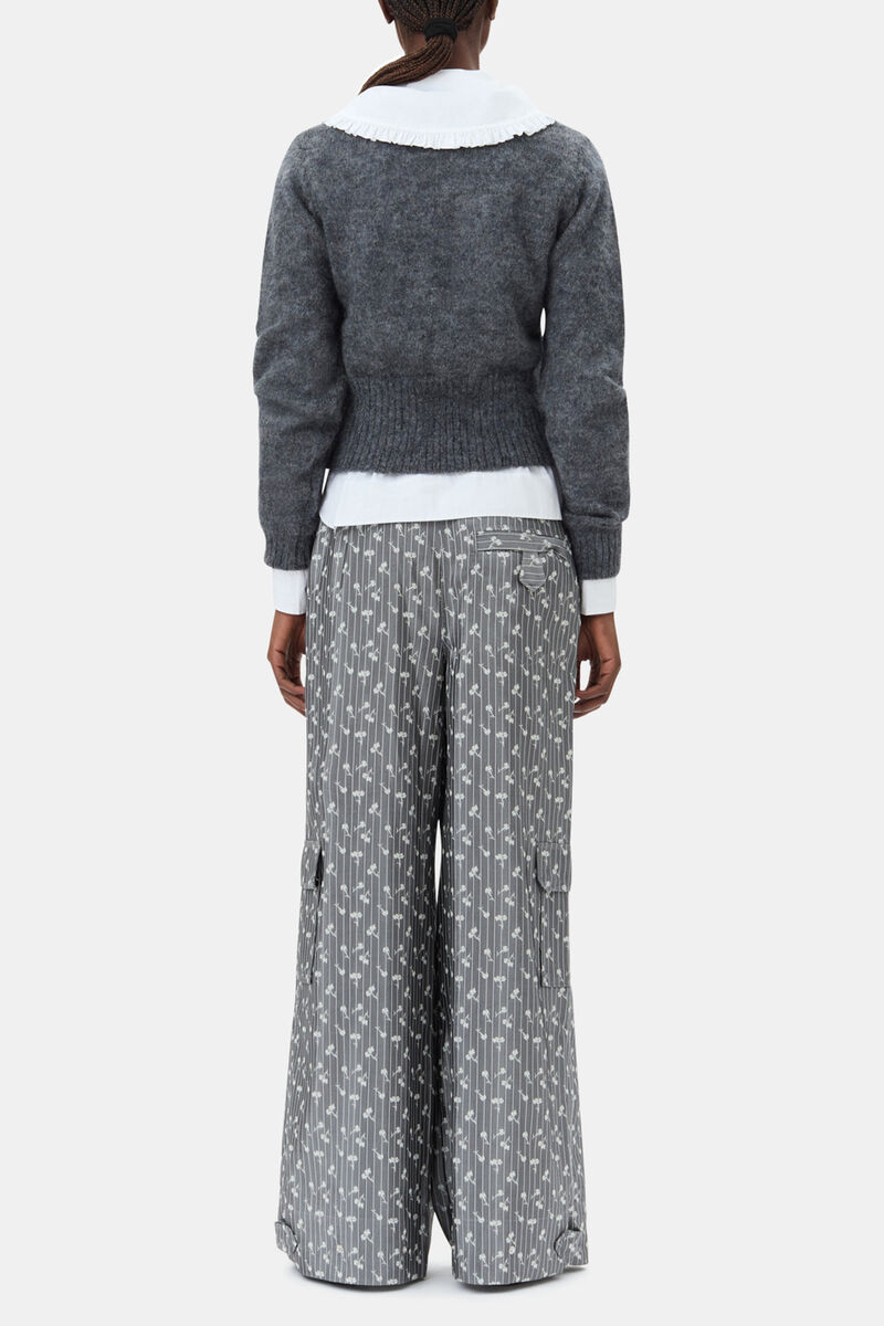 Grey Light Mohair Tie String Cardigan, Mohair, in colour Paloma Melange - 4 - GANNI