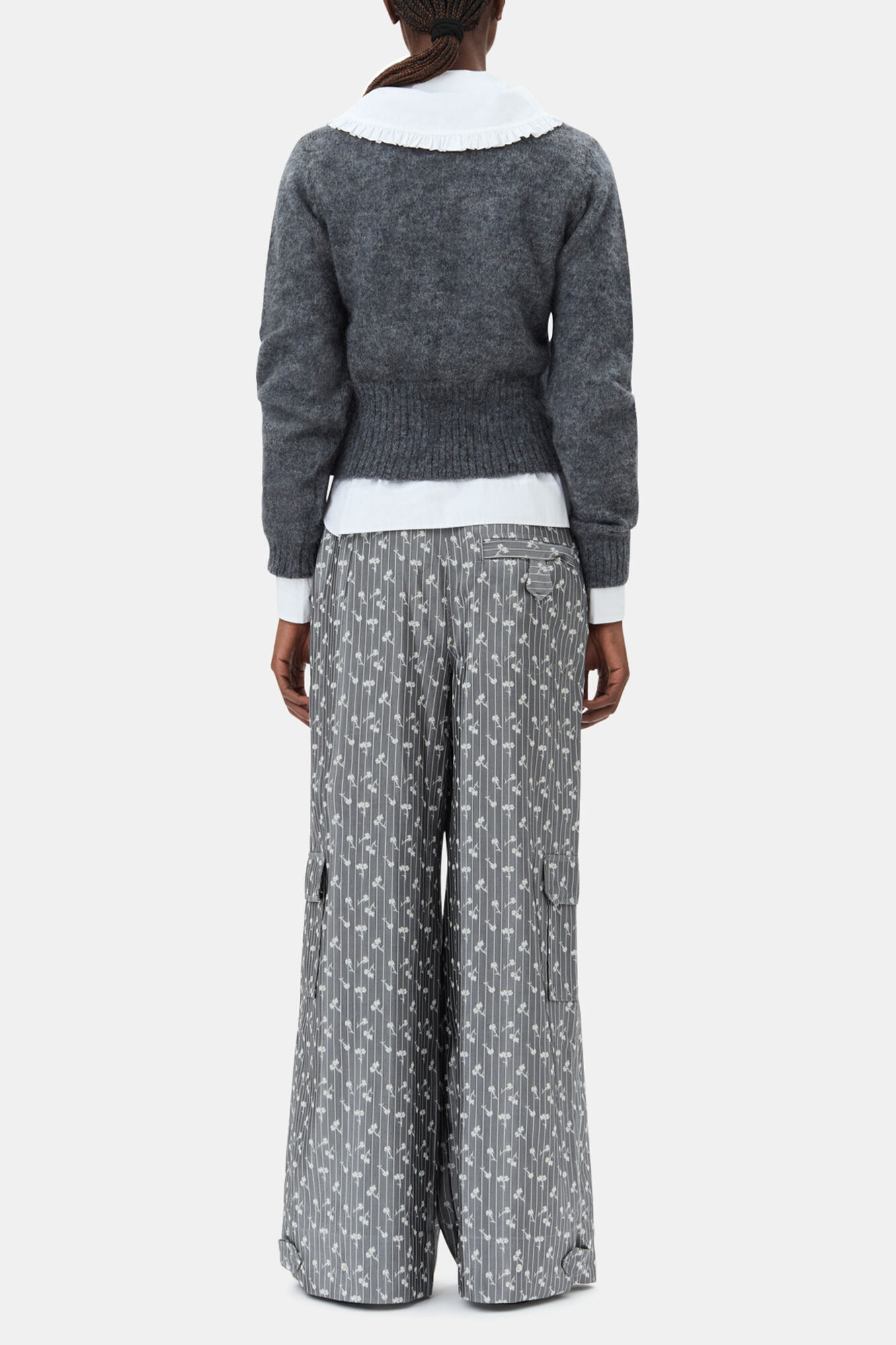 Grey Light Mohair Tie String Cardigan, Mohair, in colour Paloma Melange - 4 - GANNI