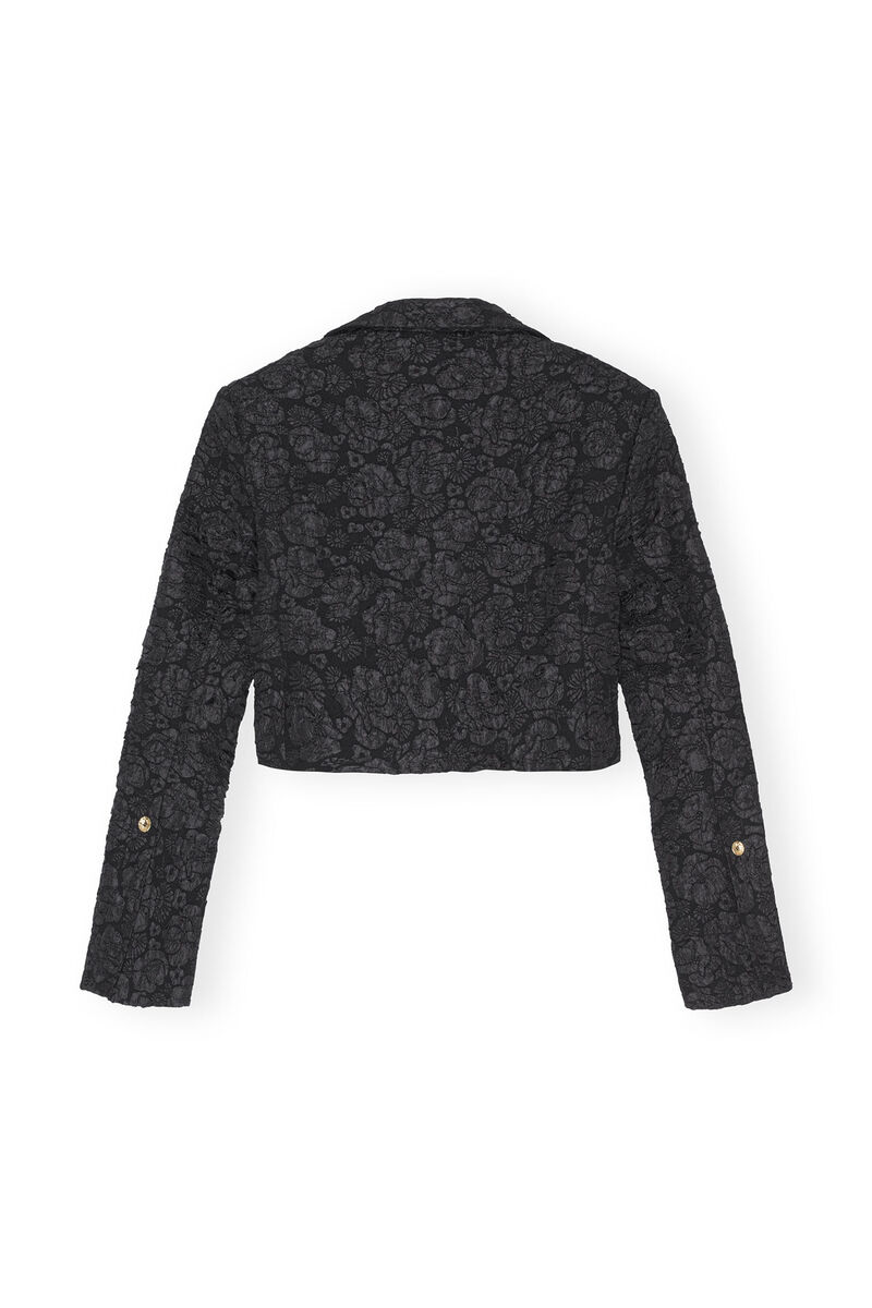 Stretch Jacquard Cropped Blazer, Polyester, in colour Black - 2 - GANNI