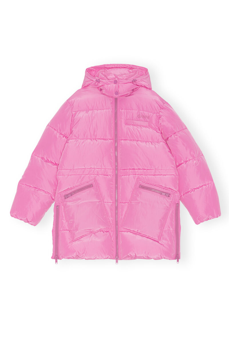 Oversized Tech Puffer Midi Jacket, Recycled Polyester, in colour Cyclamen - 1 - GANNI