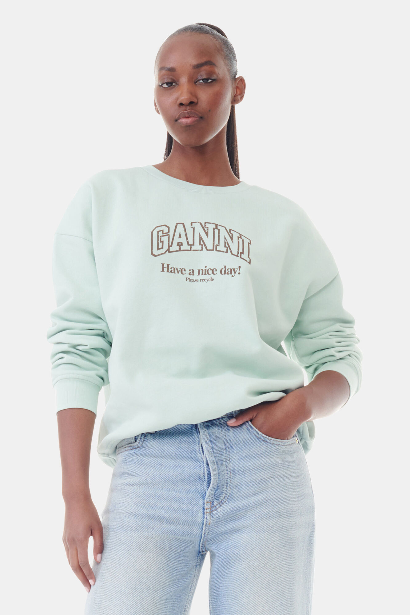 Mint Green Isoli Oversized Sweatshirt, Cotton, in colour Aqua Foam - 1 - GANNI
