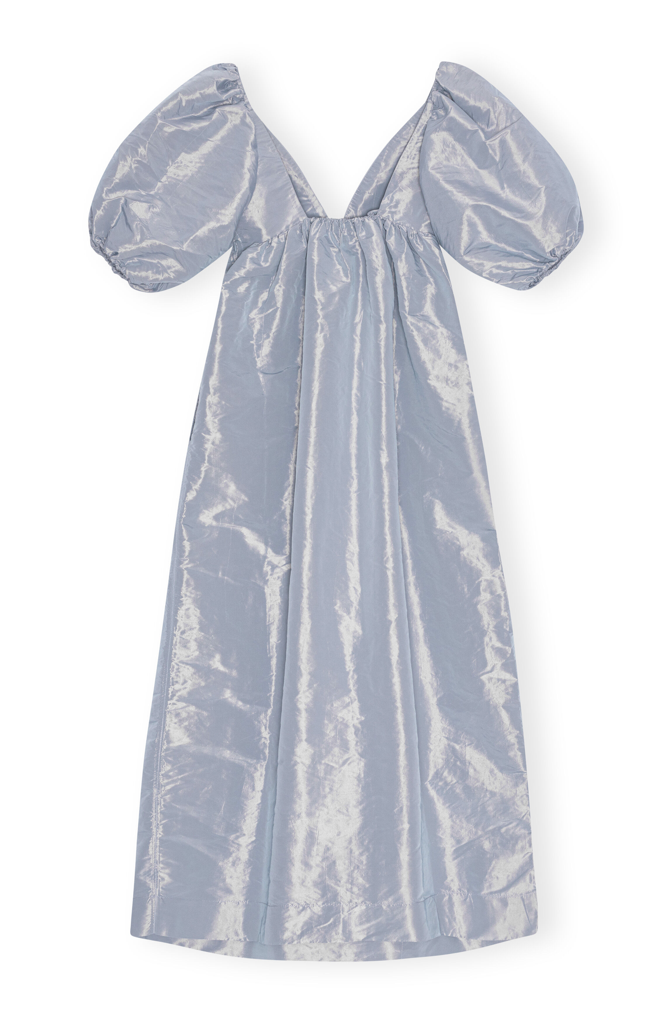 Powder Blue Light Blue Shiny Taffeta Long Dress | GANNI FI