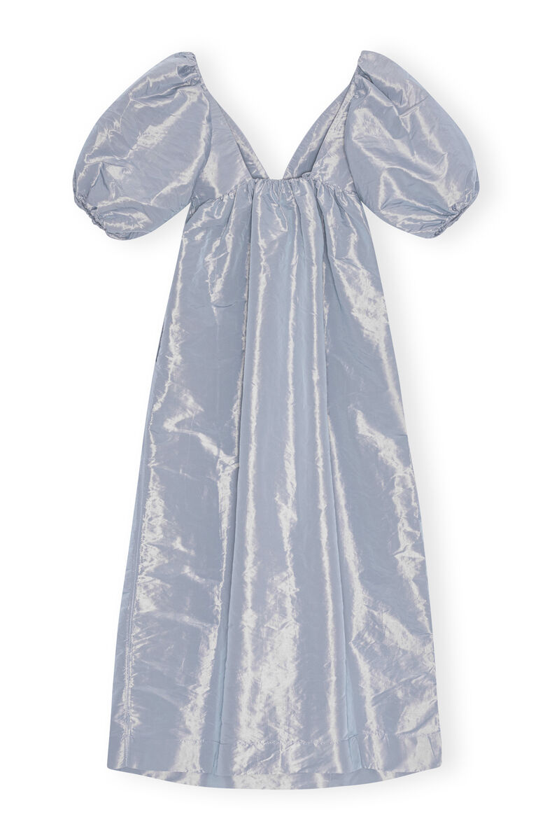 Light Blue Shiny Taffeta Long-kjole, Polyester, in colour Powder Blue - 2 - GANNI