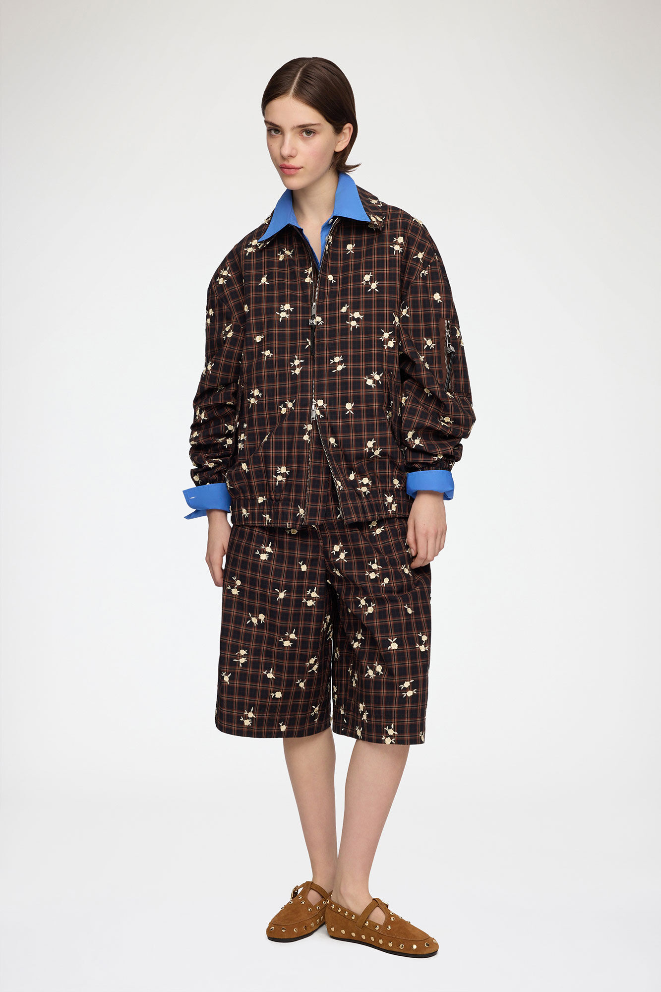 Shorts in Printed Check, Organic Cotton, in colour Cappuccino - 1 - GANNI