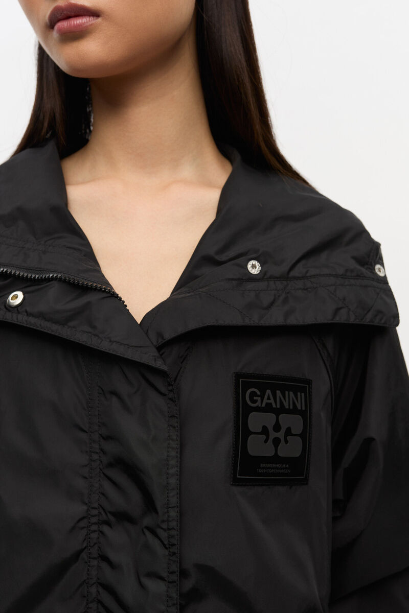 Black Nylon Jacket, Recycled Nylon, in colour Black - 4 - GANNI