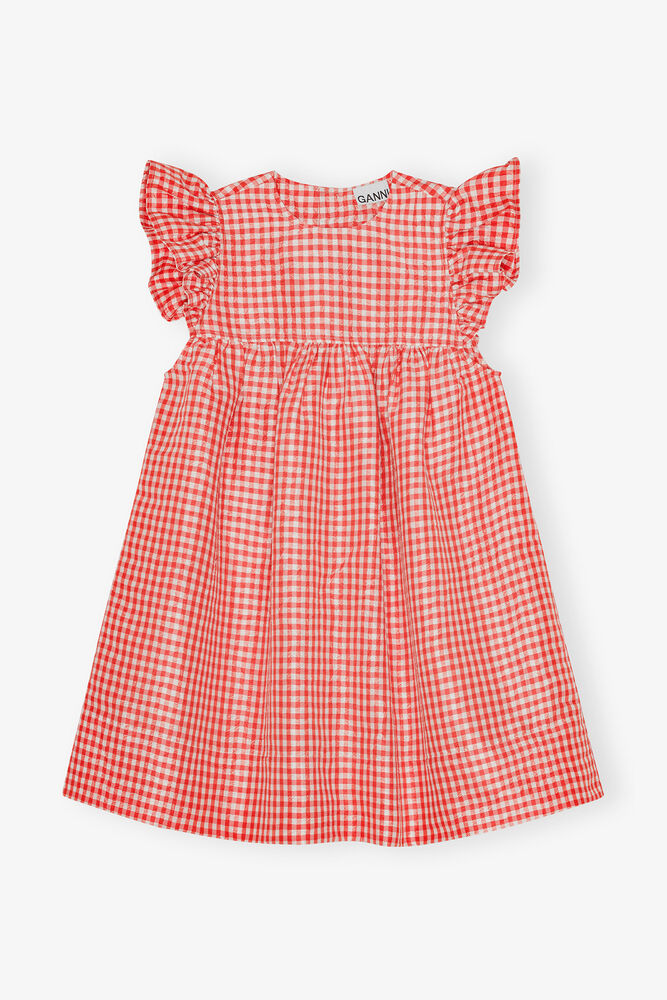 Red Crinkled Check Taffeta Dress, Red Alert