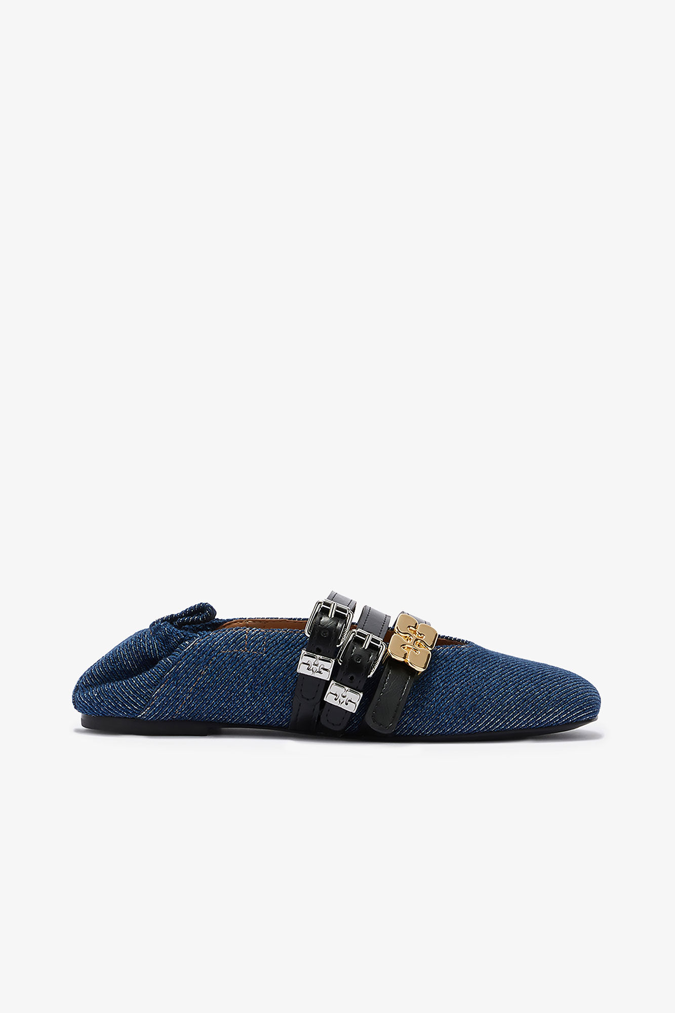 Sue Triple Ballerina in Denim, Organic Cotton, in colour Dark Blue Vintage - 1 - GANNI