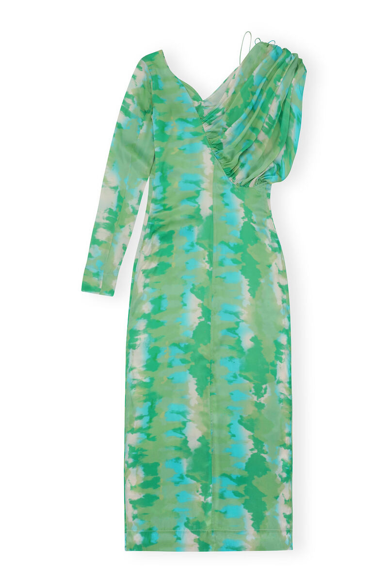 Silk Stretch Satin Maxi Dress, Elastane, in colour Lily Green - 2 - GANNI