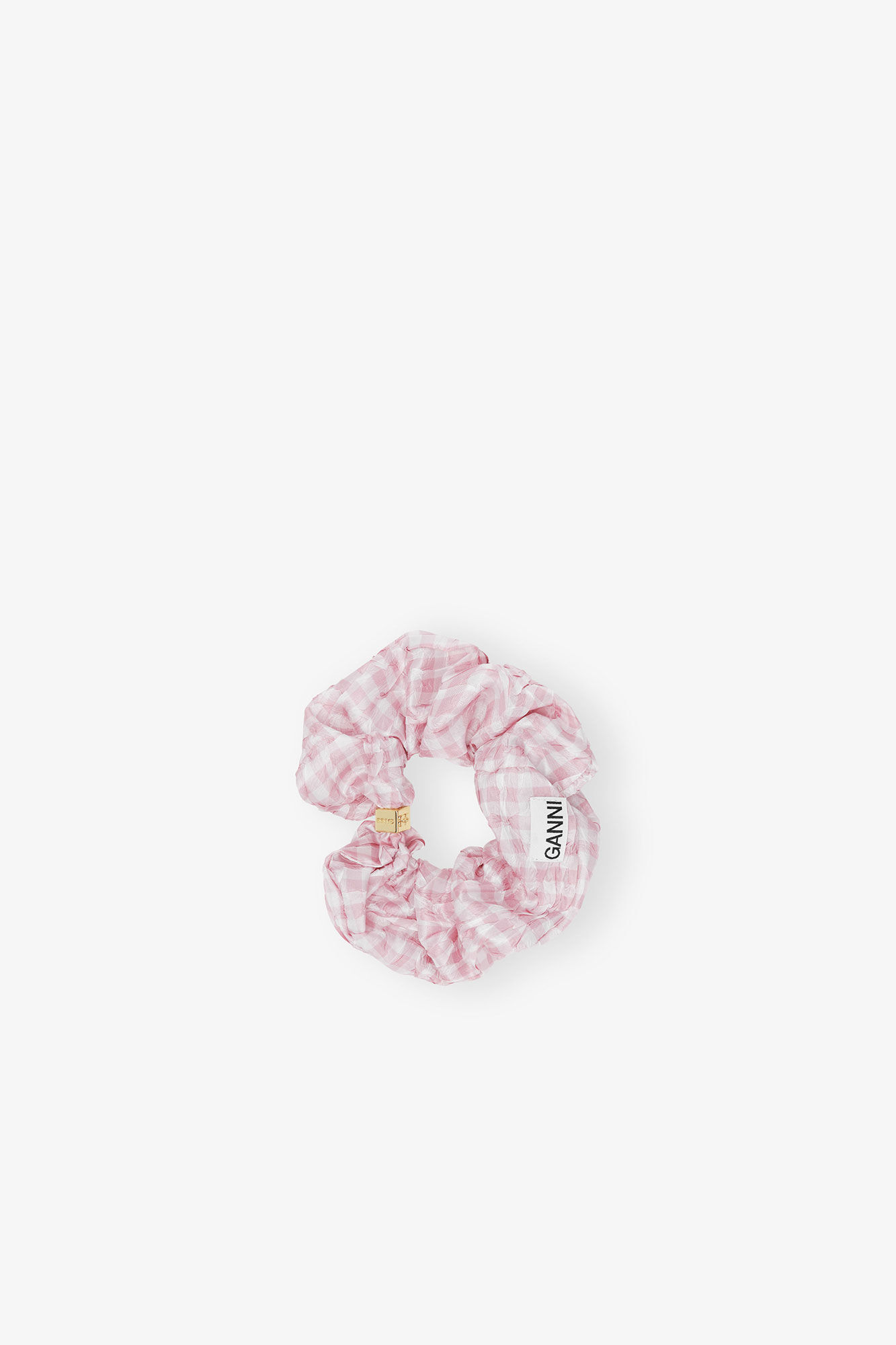 Pink Gingham Scrunchie, Recycled Polyester, in colour Bleached Mauve - 1 - GANNI