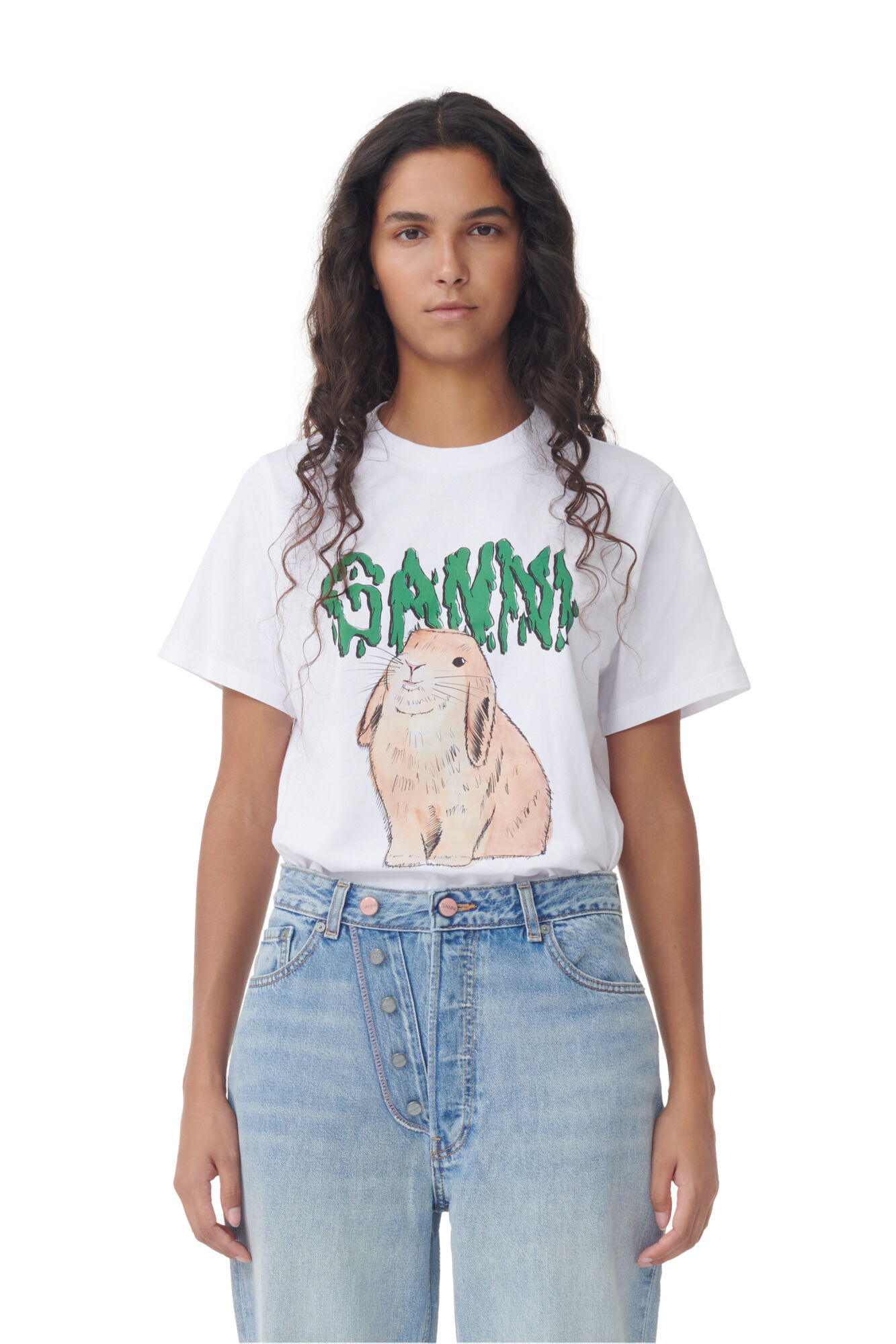 Bright White Basic Cotton Jersey T-shirt, Bunny | GANNI US
