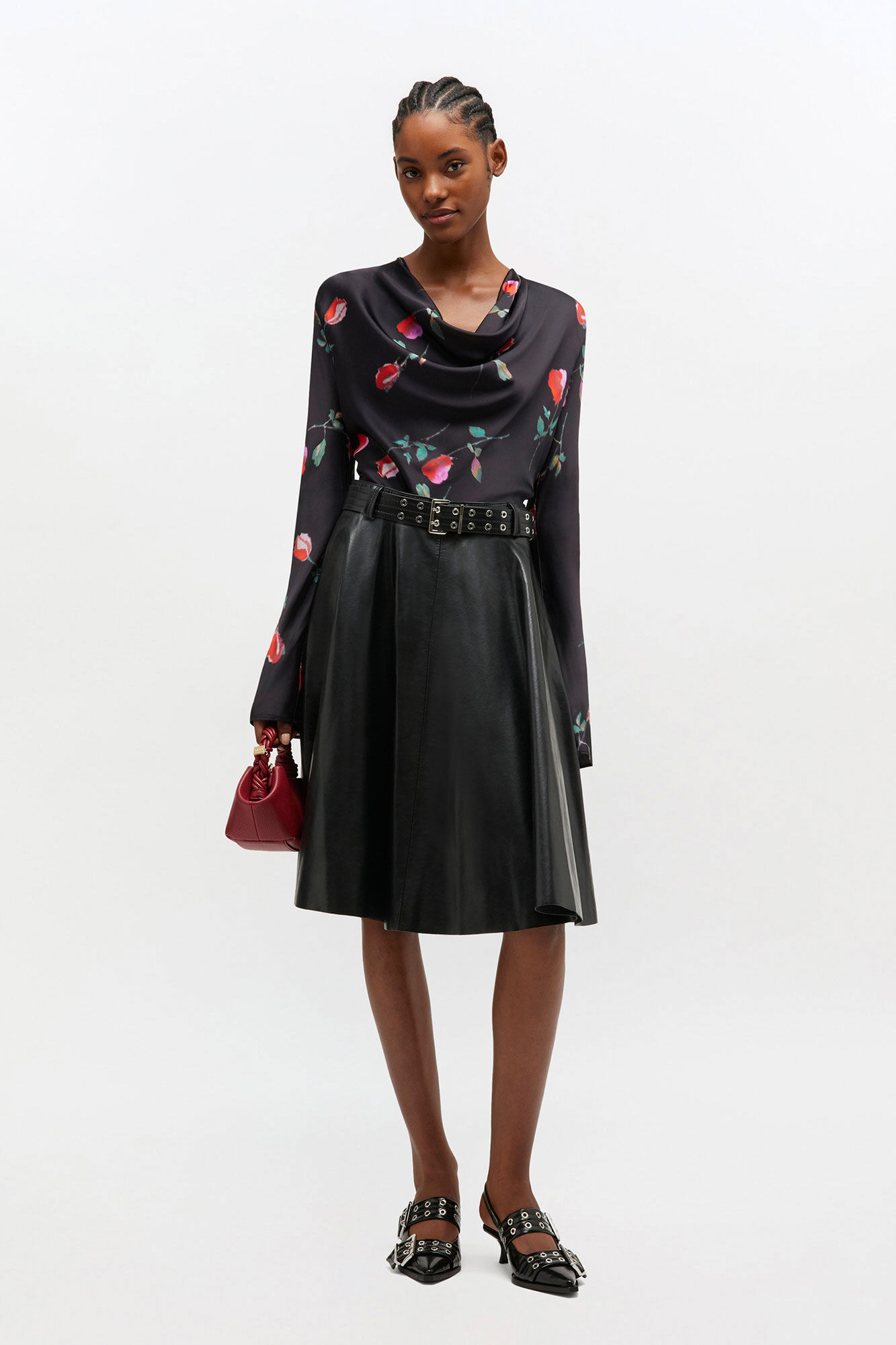 Printed Satin Blouse, in colour Black - 2 - GANNI