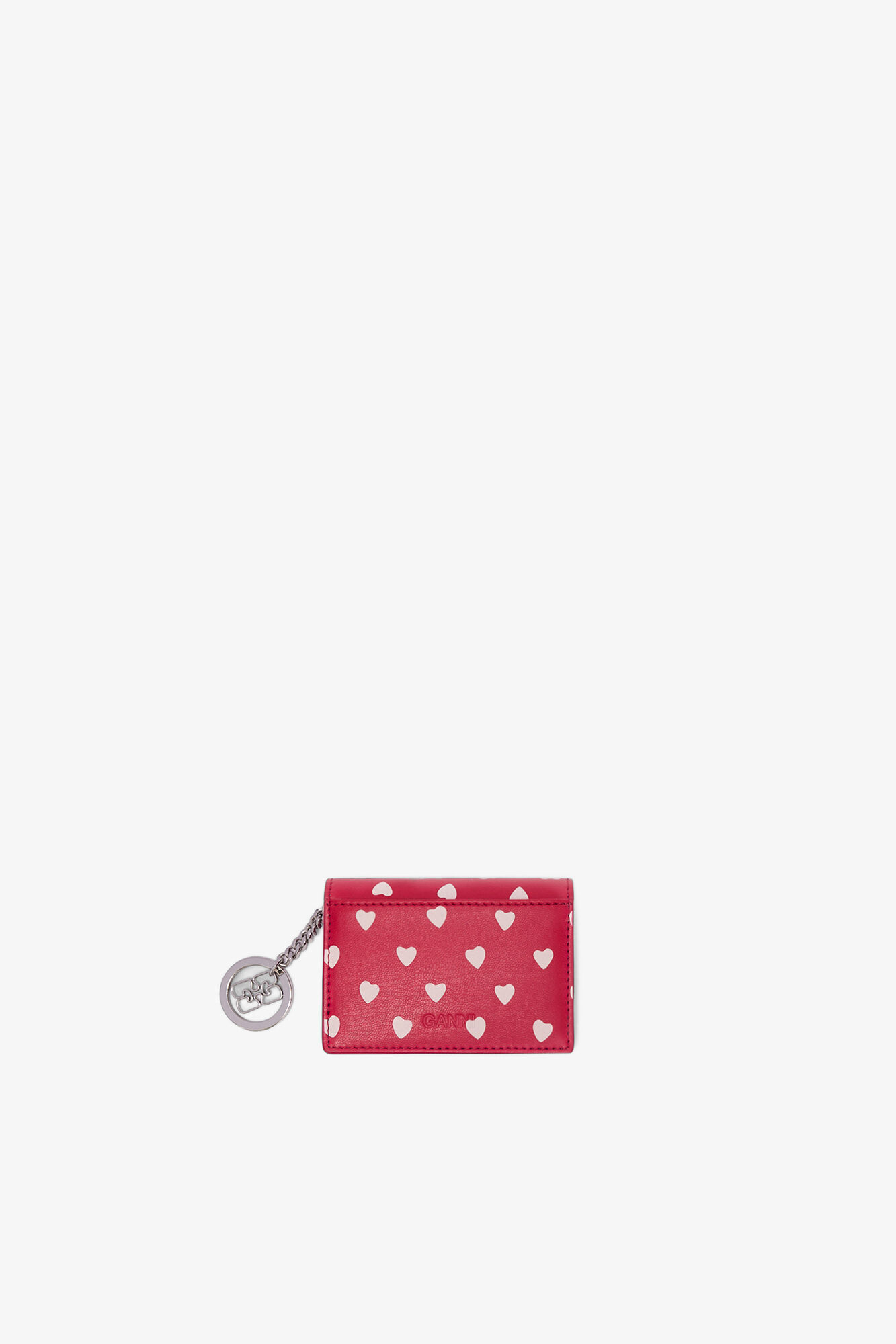Bou Card Holder With Flap with Dots, Recycled Leather, in colour Barbados Cherry - 2 - GANNI
