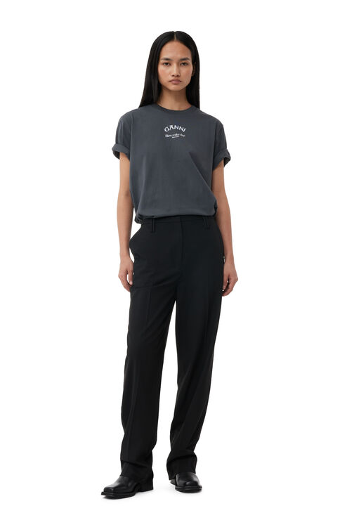 Ganni Black Drapey Melange Slim Trousers In Black
