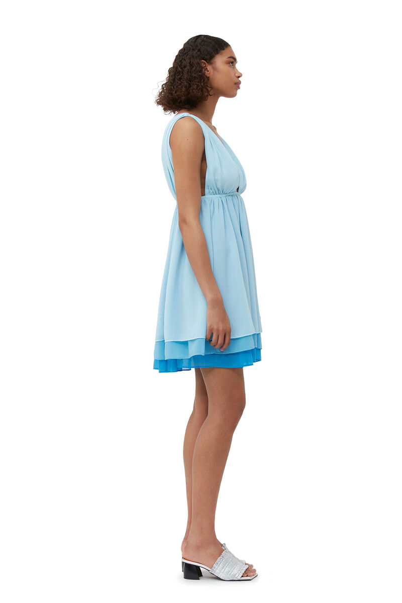 Chiffon Mini Dress, Recycled Polyester, in colour Ethereal Blue - 3 - GANNI